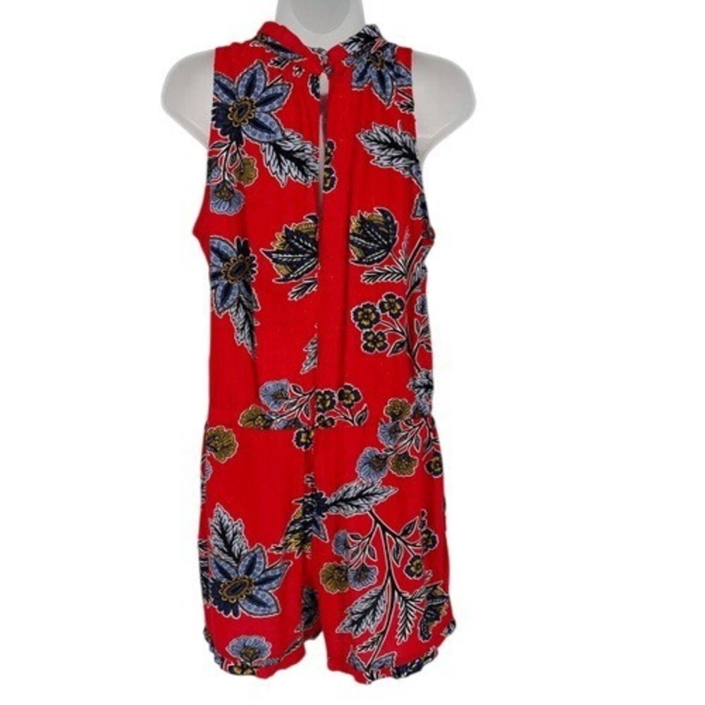 LOFT Petites Red Floral Ruffle Neck Sleeveless Romper Size SP - Picture 8 of 15